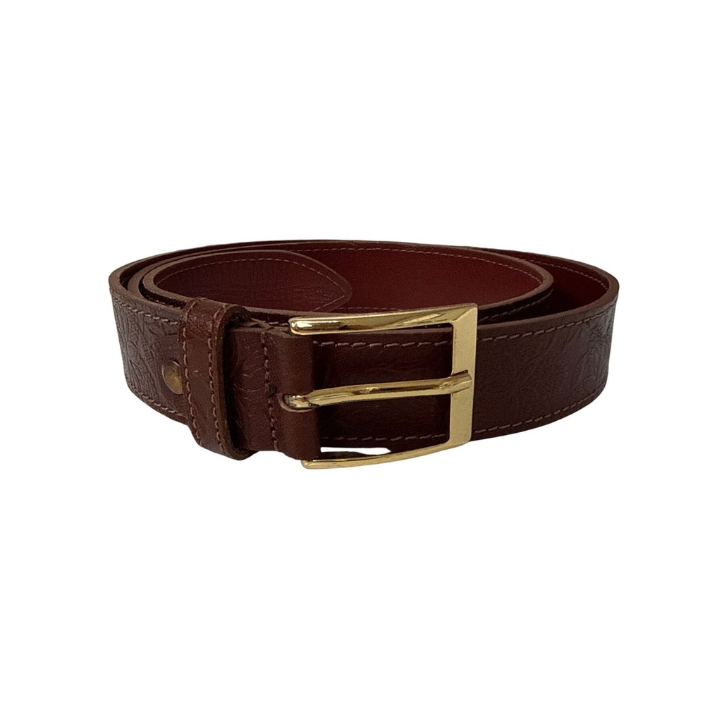 A. Bellucci Embossed Leather Belt Women L Brown Italian Floral Gold Buckle Luxe